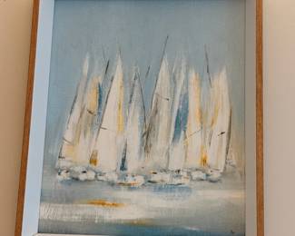 Framed sailboat regatta oil painting