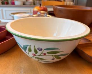 Hand-painted ceramic mixing bowl with olive branch design