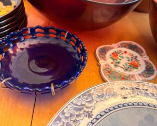Cobalt blue reticulated plate and decorative china collection
