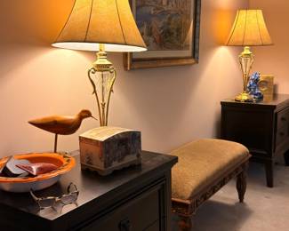 Pair of vintage table lamps and nightstand