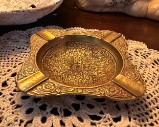 Ornate vintage brass ashtray