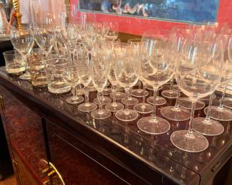 Large collection of crystal wine glasses
