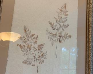 Framed pressed botanical fern art with gold frame