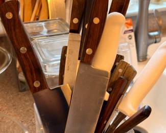 Kitchen knife collection with wood handles