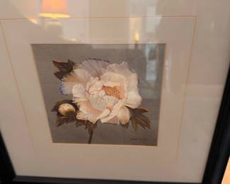 Framed signed peony floral print