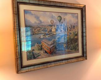 Framed Pittsburgh cityscape print with incline and bridges