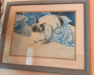 Framed Siamese cat watercolor print
