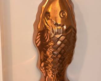 Vintage copper fish mold wall hanging