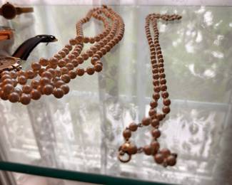 Long wooden beaded necklaces