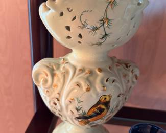 Ornate Italian capodimonte reticulated porcelain vase