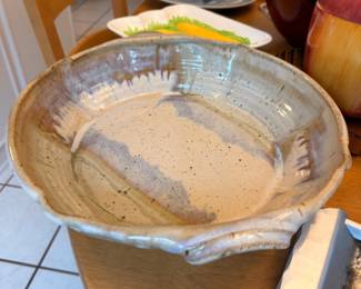 Studio art pottery stoneware bowl with drip glaze