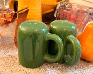 Vintage green ceramic salt and pepper shakers