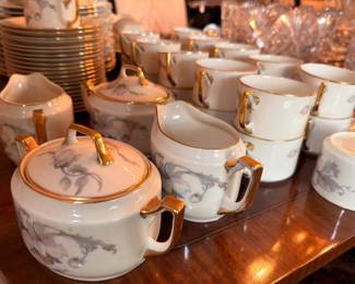 Porcelain tea set with gold trim