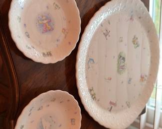 Decorative floral porcelain plates and platter