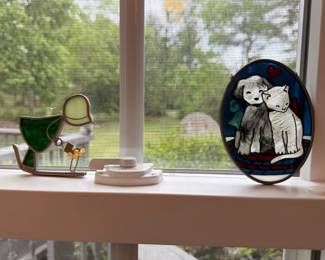Stained glass cat suncatcher window decor