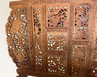 Four panel wooden screen Likely made in Thailand
