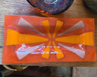 Large orange Higgins glass dish
