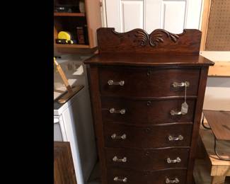Another view of this Antique 5 drawer dresser with original glass pulls