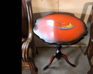 Vintage Flip-down hand painted parrot table . Could be used anywhere. 