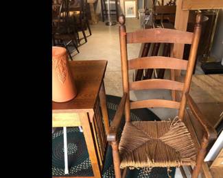 Extremely old ladderback chair. No nails, wood dowels . Seating needs repair, but structure is solid and very sturdy.