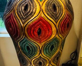 Tall, colorful, ceramic vase