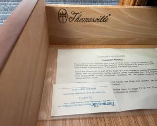 Interior of top drawer of Thomasville nightstand with original purchase paperwork (we believe this bedroom set is from the Elysee Collection) 