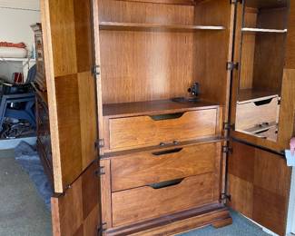 Interior of Thomasville armoire Side view of nightstand showing dovetailing on drawers (we believe this bedroom set is from the Elysee Collection)
