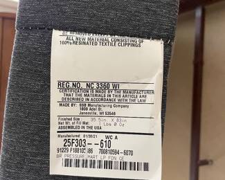 Twin size box spring information tag 