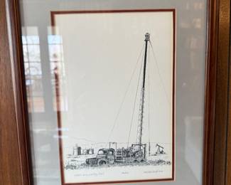 Framed pen and ink sketch