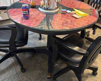 Round Glass Top Game Table with Four Swivel Chairs