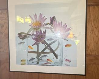 Framed Print of Water Lilies and Fish