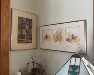 Vintage Triptych Collage Art with Origami Crane and Fans