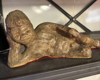 Terracotta Reclining Nude Figurine on Pedestal