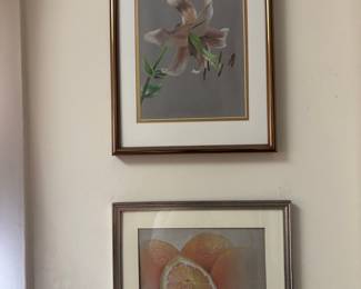 Botanical Lily and Citrus Fruit Still Life Framed Prints (Set of 2)