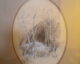 Framed Watercolor Landscape Painting