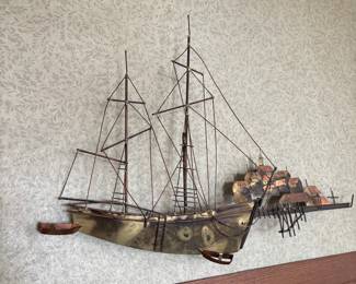 Mid-Century Brass and Copper Ship Wall Art by Jessel