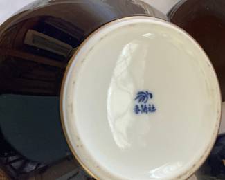 Koransha Cobalt Blue Porcelain Vases with Gold Orchid Motif