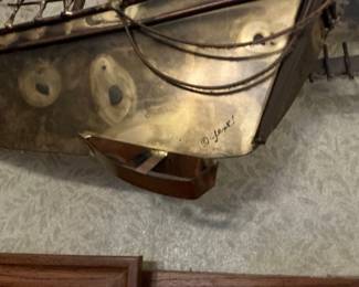 Curtis Jere Style Brass Ship Wall Art with Village