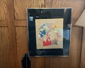 Framed Japanese Fan Embroidery Art