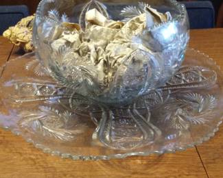 American Brilliant Cut Glass Footed Bowl and Underplate Set