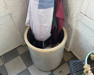 Vintage Stoneware Crock Used as Umbrella Stand