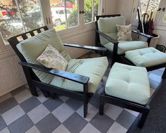 Mid-Century Modern Style Lounge Chairs with Ottomans