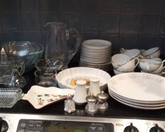 Assorted White Ceramic Dinnerware and Glassware Set