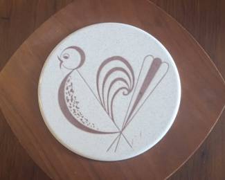 Gladman's Sun Valley Calif. Ceramic Bird Trivet on Wood Base
