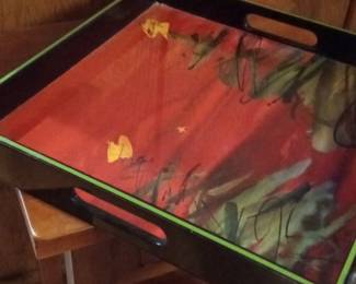 Decorative Serving Tray with Abstract Floral Motif