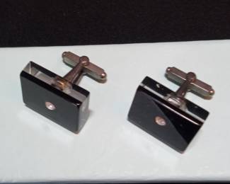 Art Deco Onyx and Diamond Accent Rectangular Cufflinks