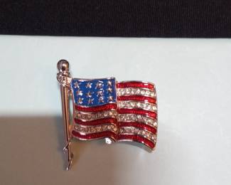 American Flag Brooch with Rhinestones