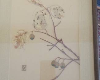 Framed Japanese Woodblock Print of Flowering Branch