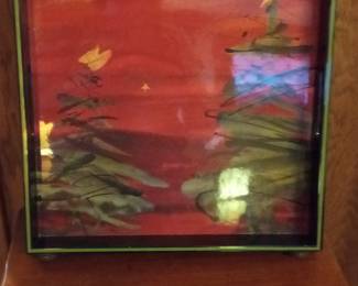 Decorative Serving Tray with Abstract Floral Motif