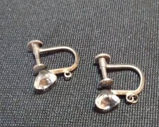 Vintage Sterling Silver Screw-back Earrings with Faceted Glass Stones